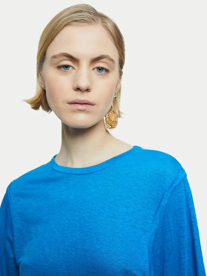 Jigsaw Tops Women Linen Short Sleeve Top Blue