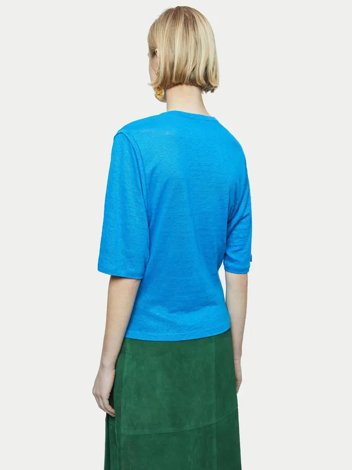 Jigsaw Tops Women Linen Short Sleeve Top Blue