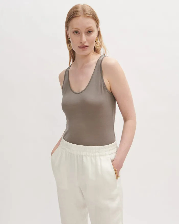 Jigsaw Tops Women Lyocell Scoop Neck Tank Grey