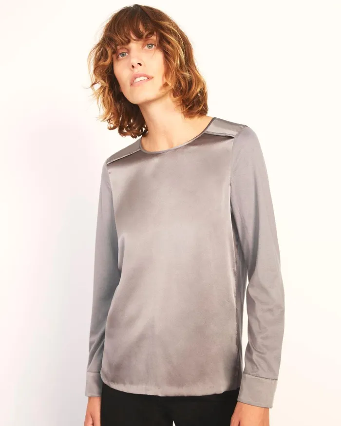 Jigsaw Tops Women Silk Front Tunic Top Brown