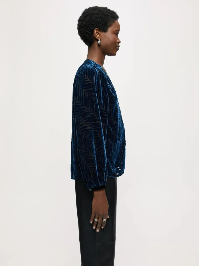 Jigsaw Tops Women Zebra Devore Velvet Top Blue