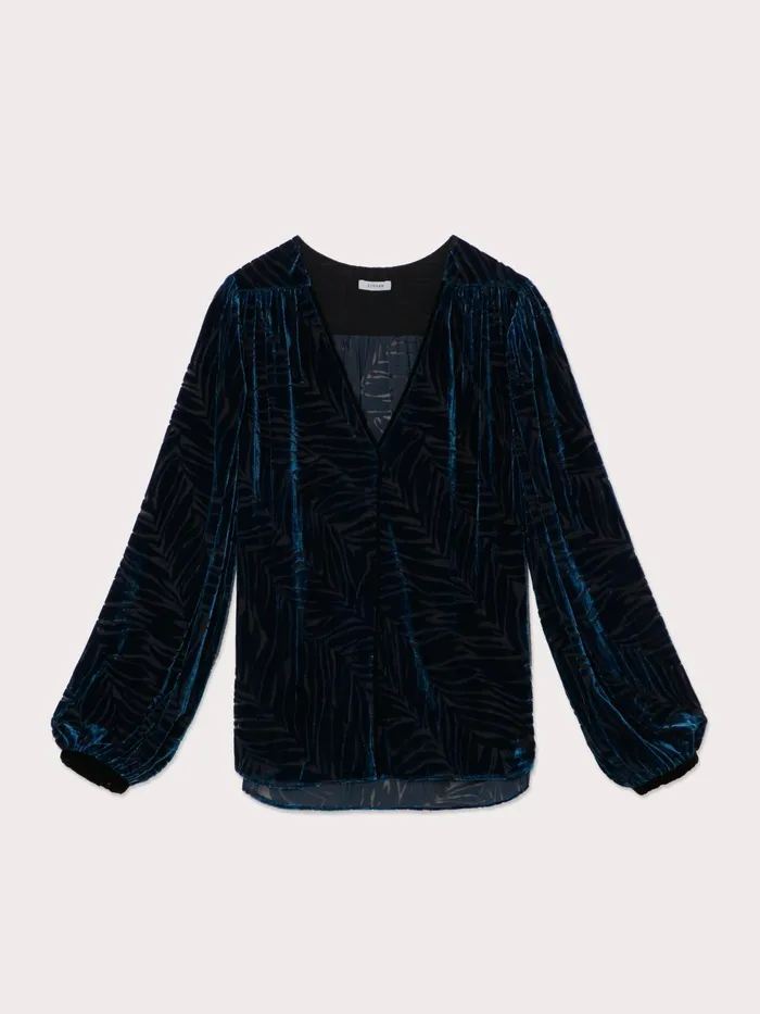 Jigsaw Tops Women Zebra Devore Velvet Top Blue
