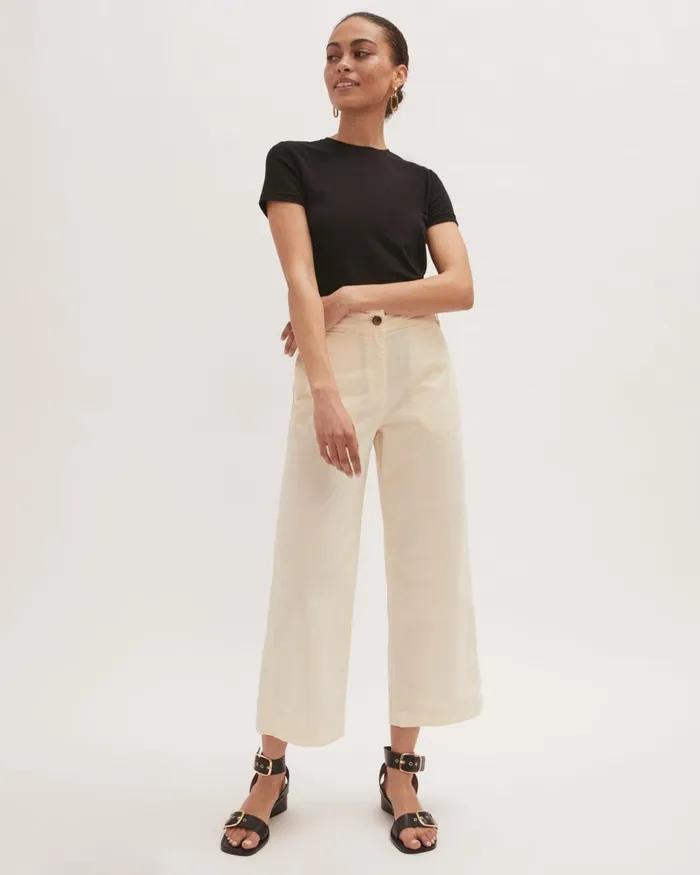 Jigsaw Trousers Women High Waist Wide Leg Chino Cream