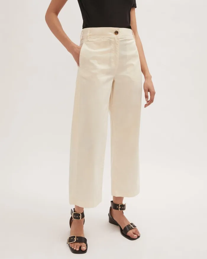 Jigsaw Trousers Women High Waist Wide Leg Chino Cream