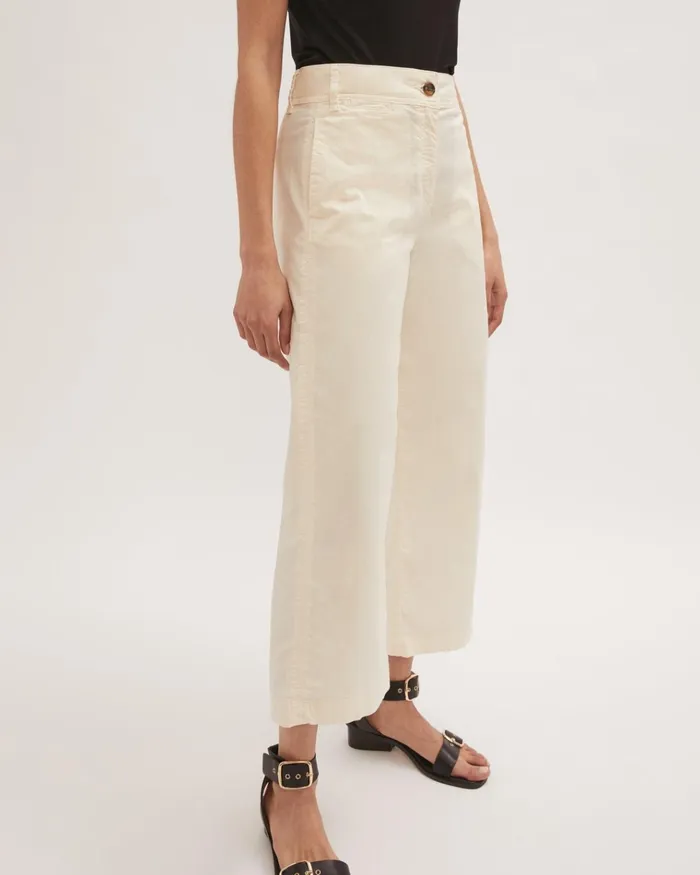 Jigsaw Trousers Women High Waist Wide Leg Chino Cream
