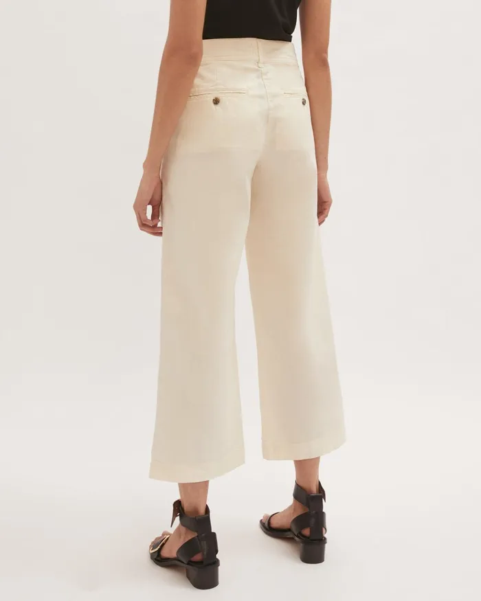 Jigsaw Trousers Women High Waist Wide Leg Chino Cream