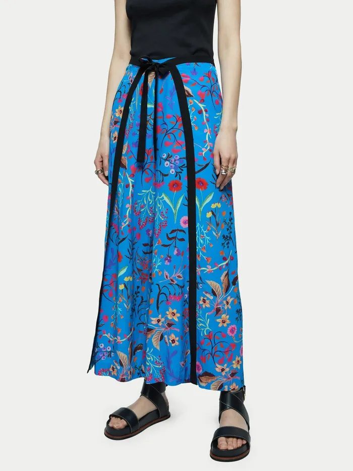 Jigsaw Trousers Women Vivid Floral Wrap Culotte Blue