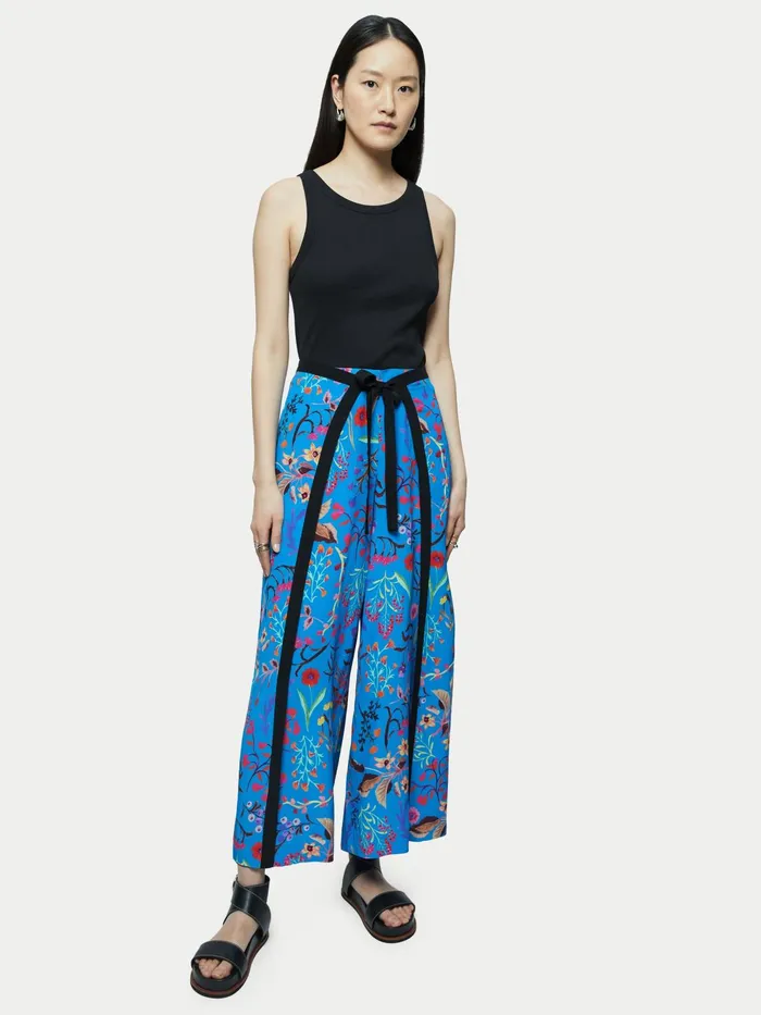 Jigsaw Trousers Women Vivid Floral Wrap Culotte Blue