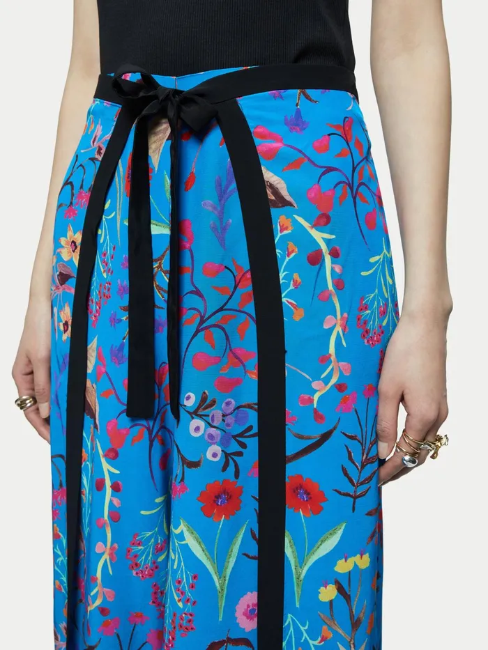 Jigsaw Trousers Women Vivid Floral Wrap Culotte Blue