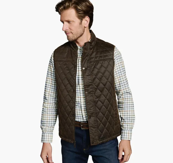 Johnston and Murphy Antique Cotton Vest Brown Men Coats Jackets and Vests