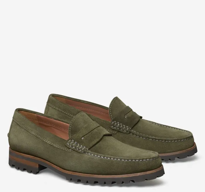Johnston and Murphy Baldwin Lug Penny Olive English Suede Men SlipOns