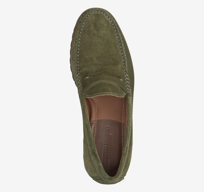 Johnston and Murphy Baldwin Lug Penny Olive English Suede Men SlipOns
