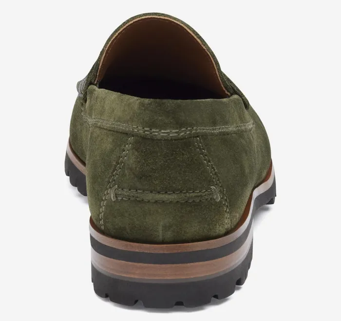 Johnston and Murphy Baldwin Lug Penny Olive English Suede Men SlipOns