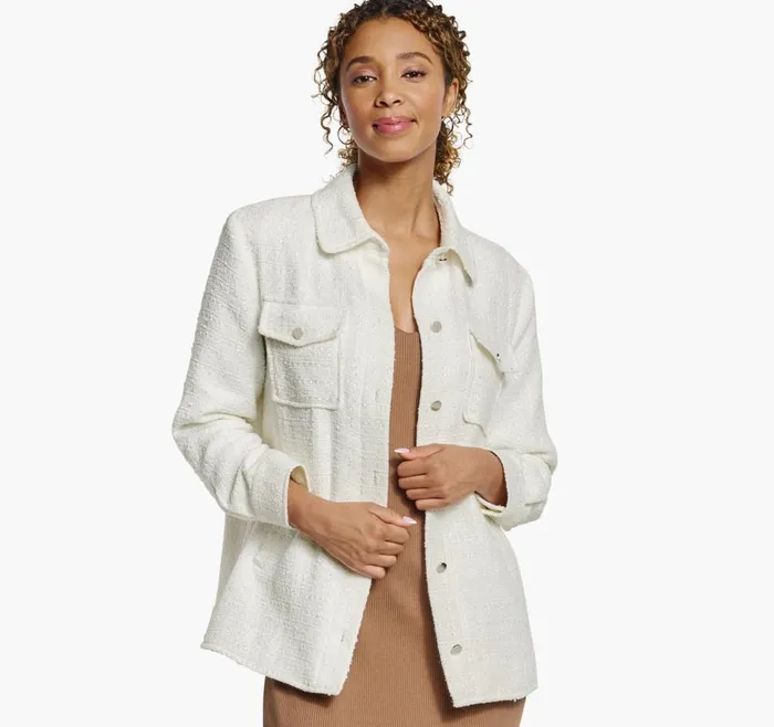 Johnston and Murphy Boucle Shirt Jacket White Women Shirts Sweaters and Blazers