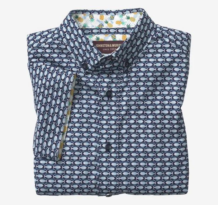 Johnston and Murphy Boys ShortSleeve Printed Shirt Navy Fish Boys Shirts