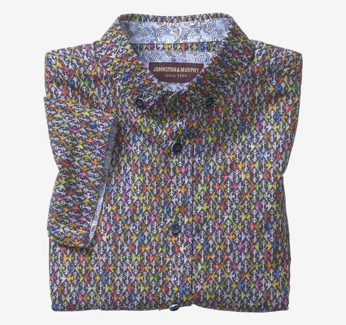 Johnston and Murphy Boys ShortSleeve Printed Shirt Navy Multi Fish Boys Shirts