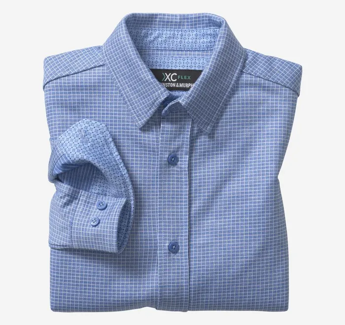 Johnston and Murphy Boys XC Flex Stretch LongSleeve Shirt Blue Micro Grid Boys Shirts