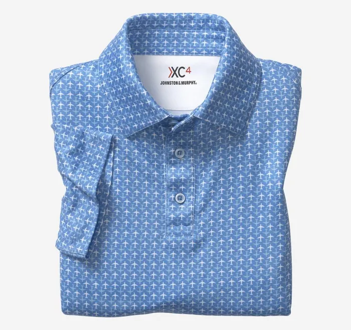 Johnston and Murphy Boys XC4 Performance Polo Blue Airplane Boys Shirts