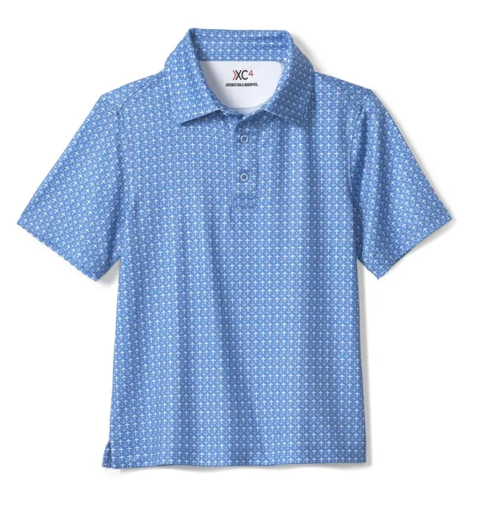 Johnston and Murphy Boys XC4 Performance Polo Blue Airplane Boys Shirts Johnston and Murphy Boys XC4 Performance Polo Blue Airplane Boys Shirts