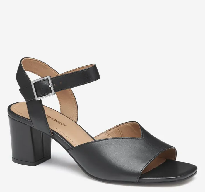 Johnston and Murphy Evelyn AnkleStrap Sandal Black Glove Leather Women Heels and Platform Wedges Johnston and Murphy Evelyn AnkleStrap Sandal Black Glove Leather Women Heels and Platform Wedges