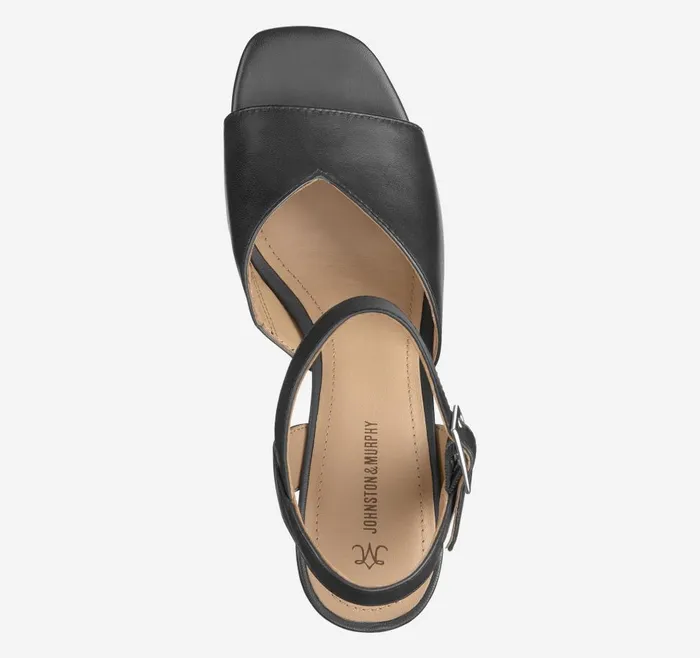 Johnston and Murphy Evelyn AnkleStrap Sandal Black Glove Leather Women Heels and Platform Wedges Johnston and Murphy Evelyn AnkleStrap Sandal Black Glove Leather Women Heels and Platform Wedges