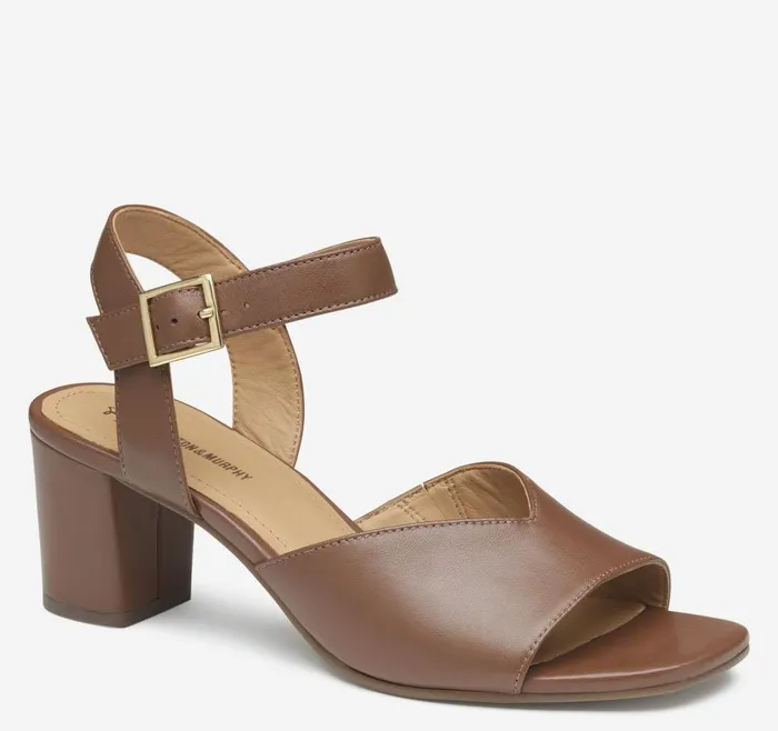 Johnston and Murphy Evelyn AnkleStrap Sandal Cognac Glove Leather Women Heels and Platform Wedges Johnston and Murphy Evelyn AnkleStrap Sandal Cognac Glove Leather Women Heels and Platform Wedges