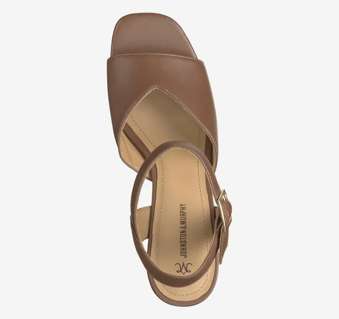 Johnston and Murphy Evelyn AnkleStrap Sandal Cognac Glove Leather Women Heels and Platform Wedges Johnston and Murphy Evelyn AnkleStrap Sandal Cognac Glove Leather Women Heels and Platform Wedges