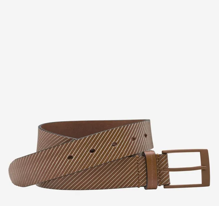 Johnston and Murphy Ghost Diagonal Etched Belt Tan Men Belts