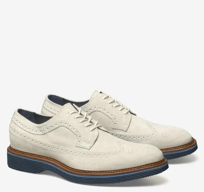 Johnston and Murphy Jenson Longwing Offwhite Italian Suede Men LaceUps