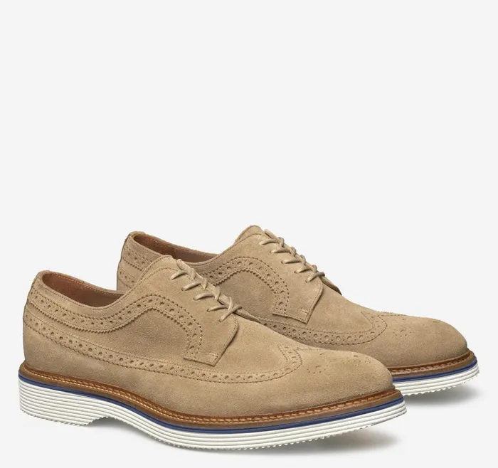 Johnston and Murphy Jenson Longwing Taupe Italian Suede Men LaceUps