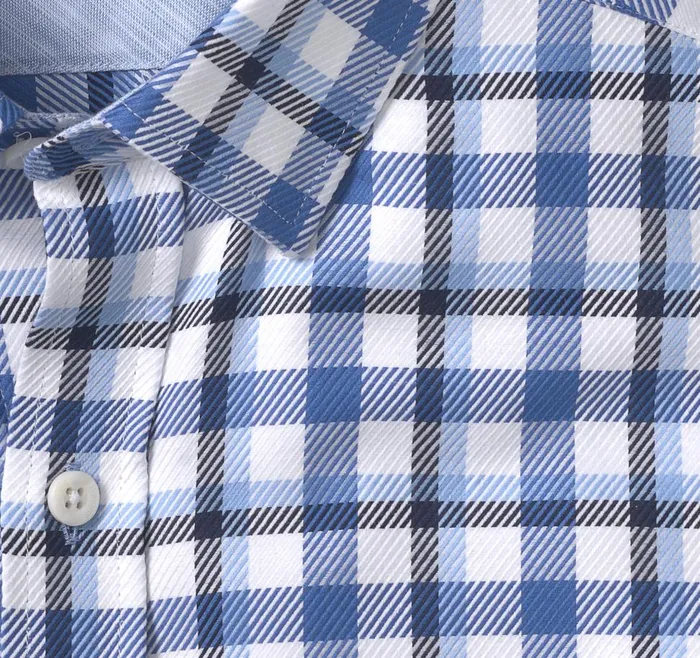 Johnston and Murphy LongSleeve Dress Shirt Blue Twill Check Men Shirts