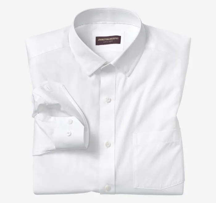 Johnston and Murphy LongSleeve Dress Shirt White Sateen Poplin Men Shirts