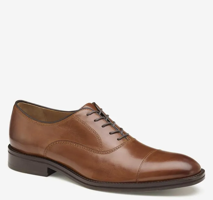 Johnston and Murphy Meade Cap Toe Tan Italian Calfskin Men LaceUps