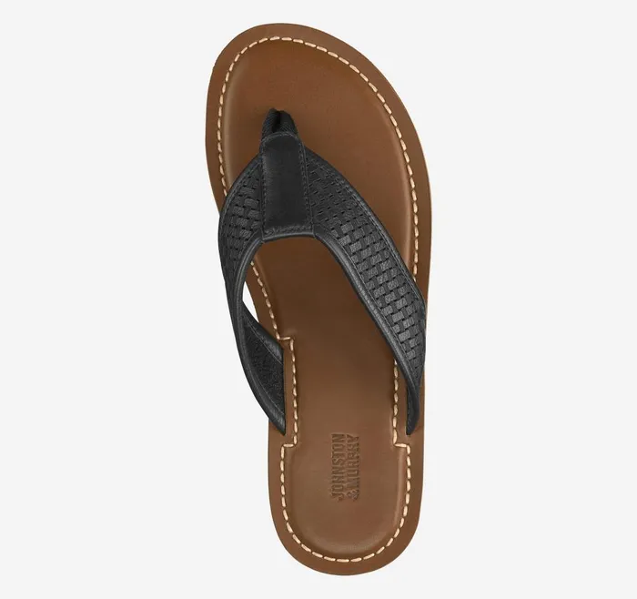 Johnston and Murphy Norris LaserWeave Thong Black Full Grain Men Sandals Johnston and Murphy Norris LaserWeave Thong Black Full Grain Men Sandals