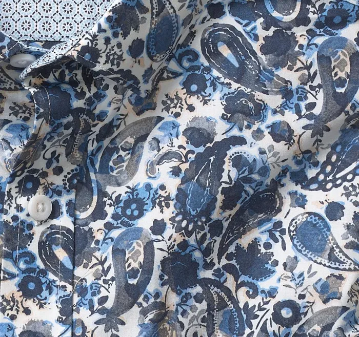 Johnston and Murphy Printed Cotton Shirt Blue Watercolor Paisley Men Shirts Johnston and Murphy Printed Cotton Shirt Blue Watercolor Paisley Men Shirts