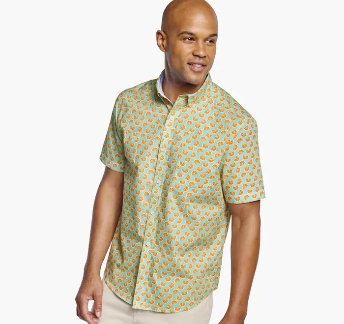 Johnston and Murphy Printed Cotton ShortSleeve Shirt Green Citrus Men ShortSleeve Shirts