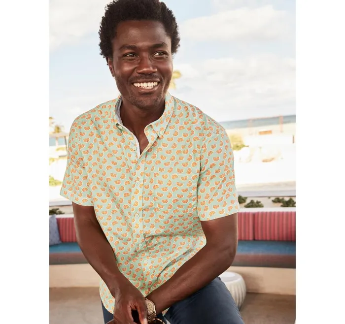 Johnston and Murphy Printed Cotton ShortSleeve Shirt Green Citrus Men ShortSleeve Shirts Johnston and Murphy Printed Cotton ShortSleeve Shirt Green Citrus Men ShortSleeve Shirts