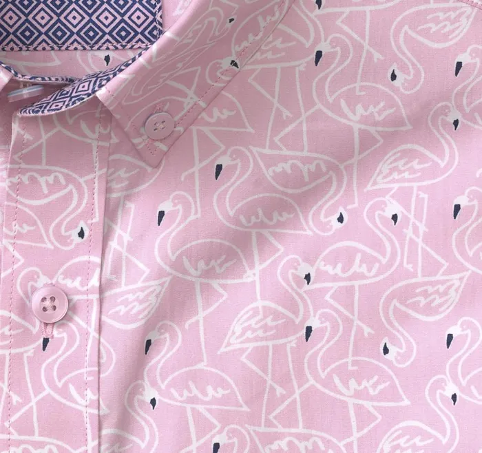 Johnston and Murphy Printed Cotton ShortSleeve Shirt Pink Flamingo Men ShortSleeve Shirts Johnston and Murphy Printed Cotton ShortSleeve Shirt Pink Flamingo Men ShortSleeve Shirts