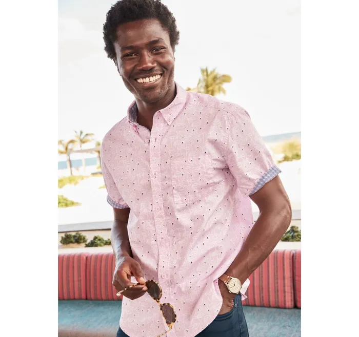 Johnston and Murphy Printed Cotton ShortSleeve Shirt Pink Flamingo Men ShortSleeve Shirts Johnston and Murphy Printed Cotton ShortSleeve Shirt Pink Flamingo Men ShortSleeve Shirts