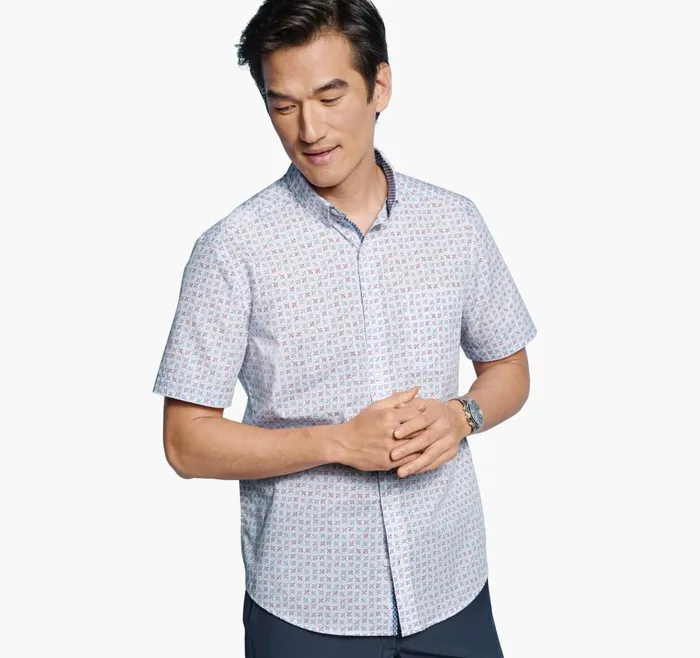 Johnston and Murphy Printed Cotton ShortSleeve Shirt White Flying Airplane Men ShortSleeve Shirts