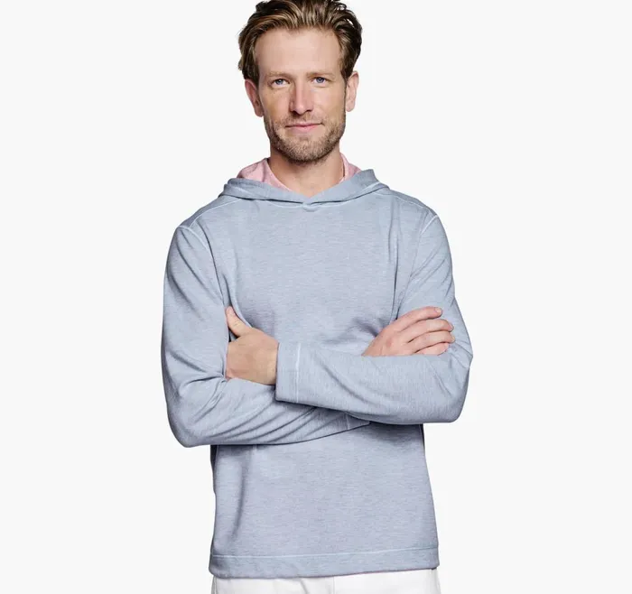 Johnston and Murphy Reversible Knit Hoodie Light Bluepink Men Loungewear