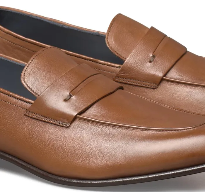 Johnston and Murphy Taylor Penny Tan Italian Calfskin Men SlipOns Johnston and Murphy Taylor Penny Tan Italian Calfskin Men SlipOns