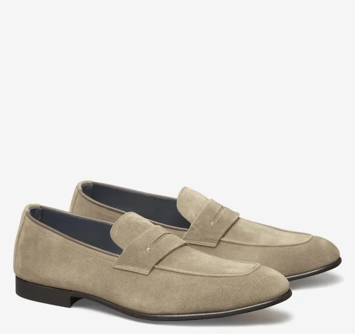 Johnston and Murphy Taylor Penny Taupe Italian Suede Men SlipOns