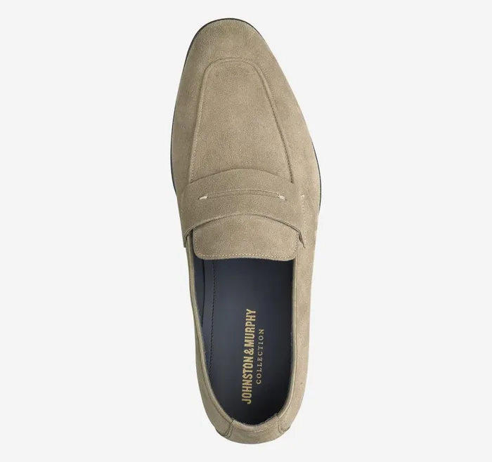 Johnston and Murphy Taylor Penny Taupe Italian Suede Men SlipOns Johnston and Murphy Taylor Penny Taupe Italian Suede Men SlipOns