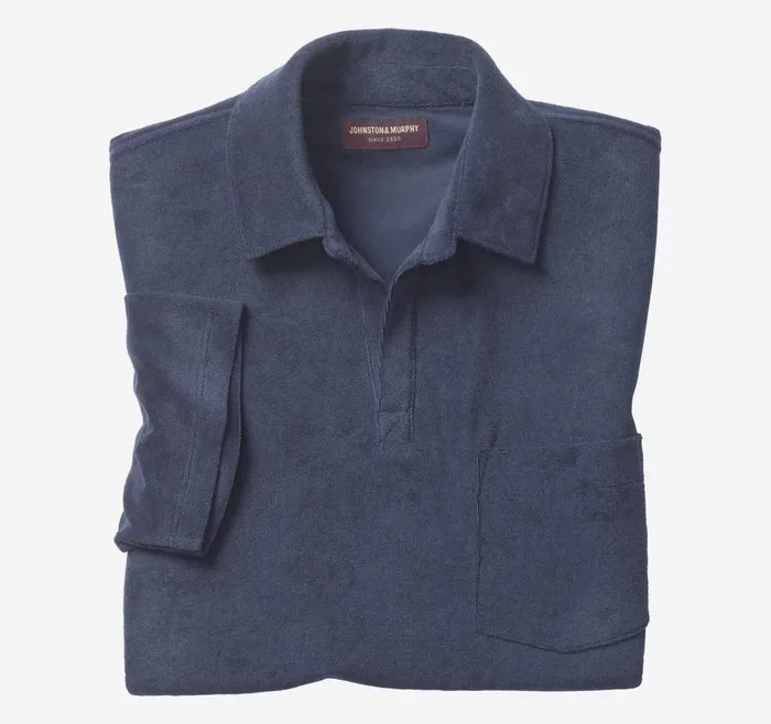 Johnston and Murphy Terry Open Collar Polo Navy Men Polos and Tees