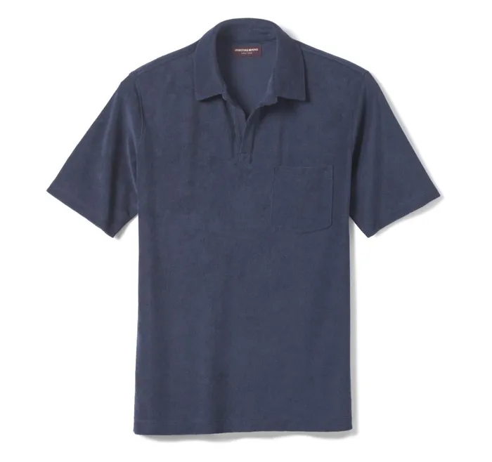 Johnston and Murphy Terry Open Collar Polo Navy Men Polos and Tees