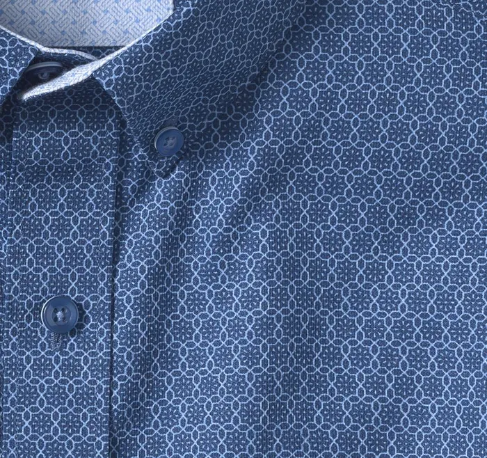 Johnston and Murphy Textured Cotton ShortSleeve Shirt Navy Linked Flower Men ShortSleeve Shirts
