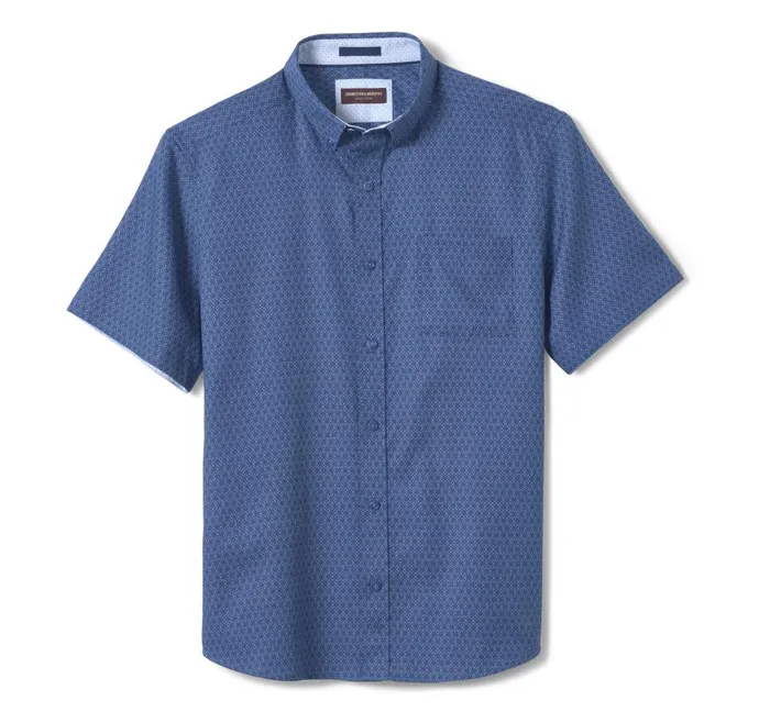 Johnston and Murphy Textured Cotton ShortSleeve Shirt Navy Linked Flower Men ShortSleeve Shirts