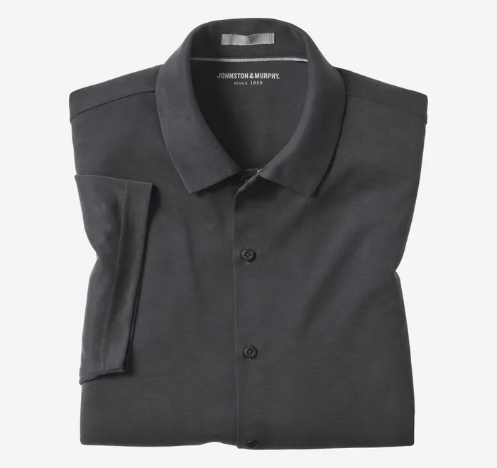 Johnston and Murphy Vintage Birdseye ButtonFront Shirt Black Men ShortSleeve Shirts