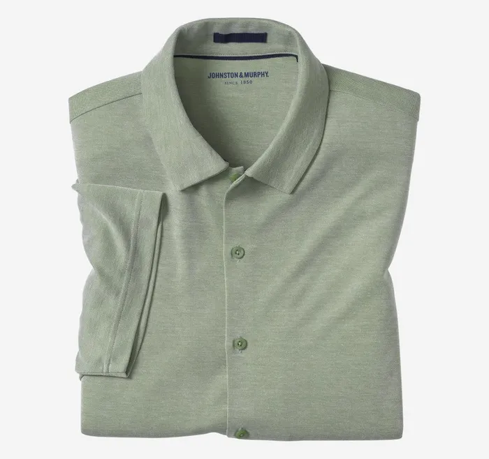 Johnston and Murphy Vintage Birdseye ButtonFront Shirt Green Men ShortSleeve Shirts
